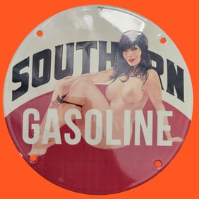 Vintage Southern Gasoline Porcelain Sign with Iconic Artwork for Collectors