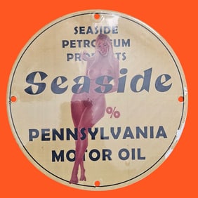Vintage Seaside Petroleum Products Porcelain Sign - Pennsylvania Motor Oil Collectible