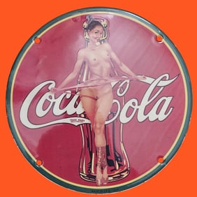 Rare Vintage 1937 Coca-Cola Porcelain Sign with Iconic Artwork