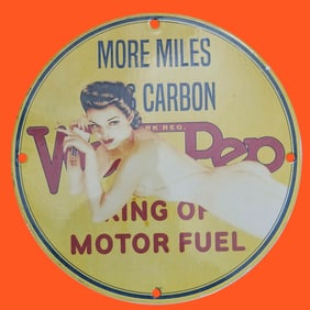 Vintage Porcelain Sign - Vividly Illustrated Motor Fuel Advertising Collectible