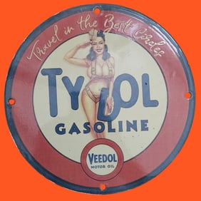 Vintage Ty-Dol Gasoline Porcelain Sign ? Iconic Americana Collectible