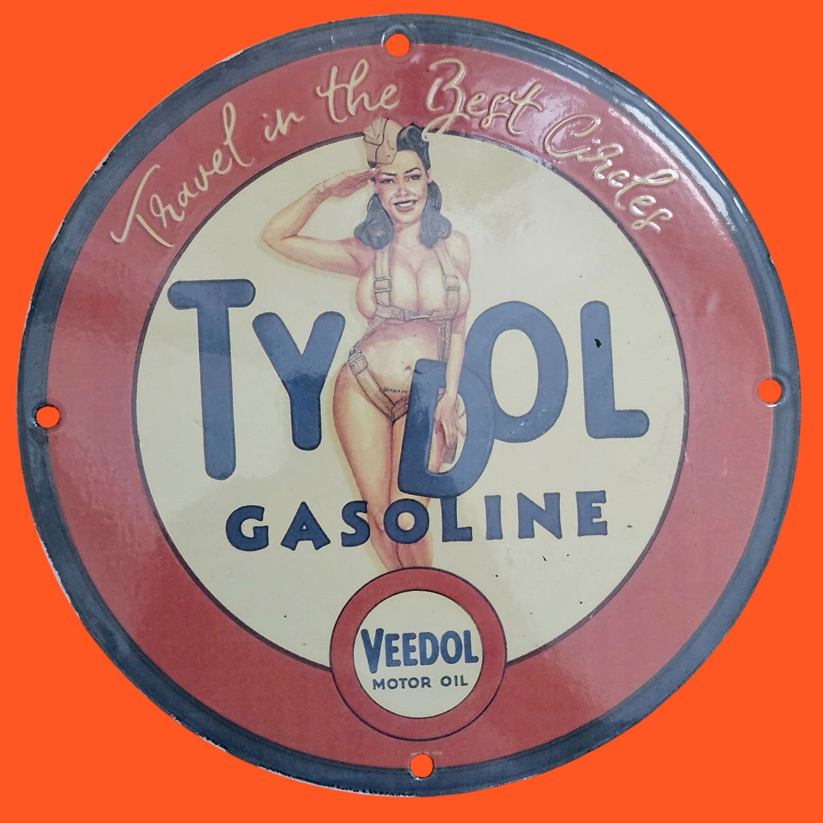 Vintage Ty-Dol Gasoline Porcelain Sign ? Iconic Americana Collectible (1 of 2)
