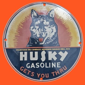 Vintage Husky Gasoline Porcelain Sign - Perfect for Collectors and Nostalgia Enthusiasts