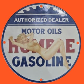Vintage Humble Gasoline Porcelain Sign - Eye-Catching Authorized Dealer Display