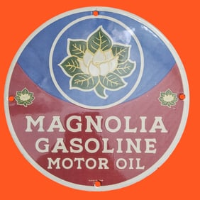 Vintage Magnolia Gasoline Motor Oil Porcelain Sign: A Collector's Dream