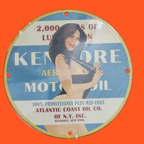 Vintage Kenmore Aeromatic Motor Oil Porcelain Sign - Classic Americana Art