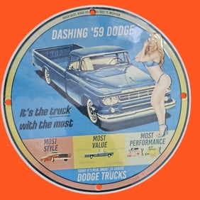 Dashing '59 Dodge Vintage Porcelain Sign: A Classic Collector's Piece