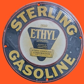 Vintage Sterling Ethyl Gasoline Porcelain Sign ? Perfect for Collectors and Enthusiasts
