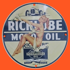 Vintage Richlube Motor Oil Porcelain Sign - Classic Advertising Art