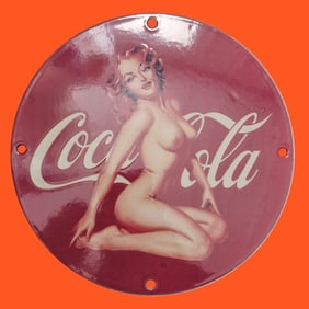 Vintage 1953 Lube & Ladies Porcelain Sign - Rare Automotive Advertising Collectible