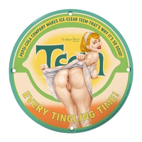 Vintage 8-Inch Porcelain Teem Sign - Pepsi-Cola Advertising Memorabilia