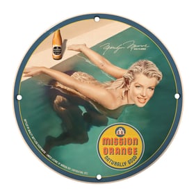 Vintage Mission Orange 8-Inch Porcelain Sign Featuring Marilyn Monroe