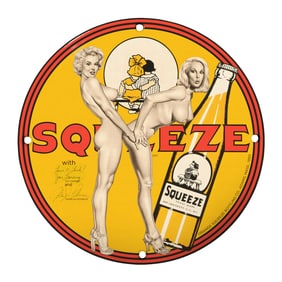 Vintage 8-Inch Porcelain Sign - Retro Squeeze Beverage Artwork for Collectors
