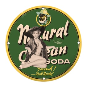 Vintage 8-Inch Porcelain Sign: Natural Cream Soda - Collectible Bar Decor