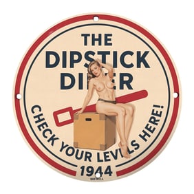 Vintage 8-Inch Porcelain Sign - The Dipstick Diner - 1944 Art