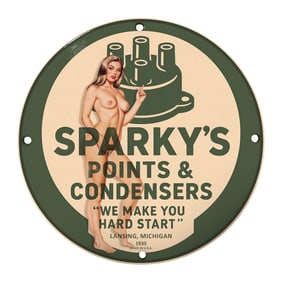 Vintage Sparky's Points & Condensers 8-Inch Porcelain Sign - Classic Collectible