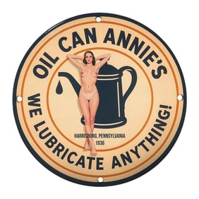 Vintage Oil Can Annie's Porcelain Sign - Retro Advertising Memorabilia
