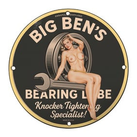 Vintage 8-Inch Big Ben's Bearing Lube Porcelain Sign - Unique Garage Decor