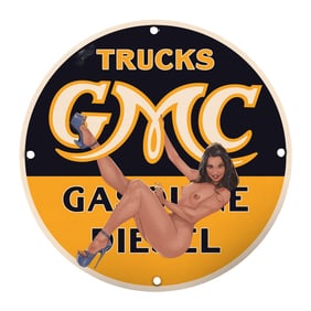 Vintage GMC Trucks Porcelain Sign - 8 Inch Gasoline & Diesel Decor