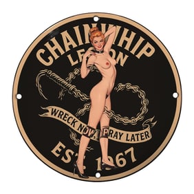 Vintage 8-Inch Porcelain Sign: Chainwhip Legion - Classic Pin-Up Art & Wall Decor