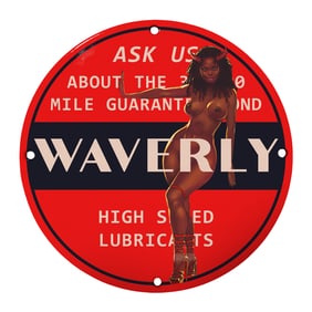 Vintage 8-Inch Waverly High-Speed Lubricants Porcelain Sign - Collectible Art