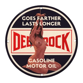 Vintage 8-Inch Porcelain Sign - Deep Rock Gasoline Motor Oil - Unique Collectible