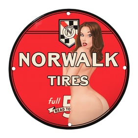 Vintage 8-Inch Norwalk Tires Porcelain Sign - Retro Automotive Decor