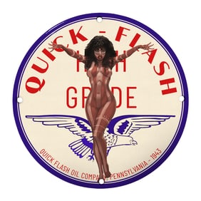 Vintage 8-Inch Quick Flash Oil Company Porcelain Sign - High Grade Collectible