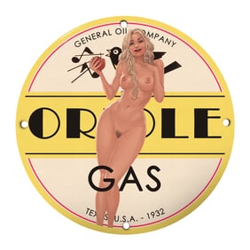 Vintage 8-Inch Oriole Gas Porcelain Sign ? Classic American Gas Station Decor