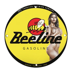 Vintage Beeline Gasoline 8" Porcelain Sign - Retro Gas Station Decor