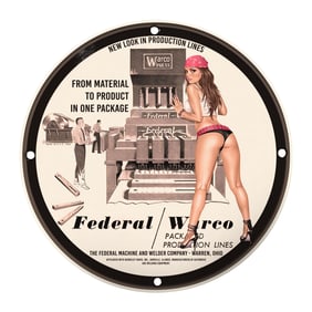 Vintage 8-Inch Porcelain Sign - Federal/Warco Production Lines Art