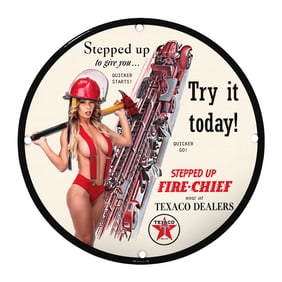 Vintage Texaco Fire Chief Porcelain Sign - Eye-Catching 8-Inch Retro Decor