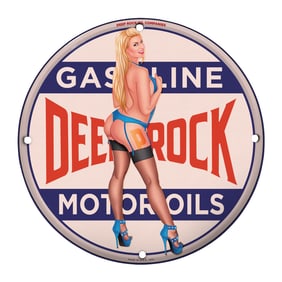 Vintage 8-Inch Deep Rock Motor Oils Porcelain Sign - Classic Gasoline Decor
