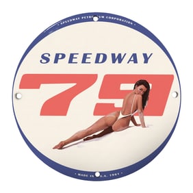 Vintage Speedway 79 Porcelain Sign - 8-inch Retro Gas Station Decor