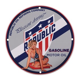 Vintage Republic Oil Porcelain Sign - 8 Inch Retro Gasoline & Motor Oil Decor