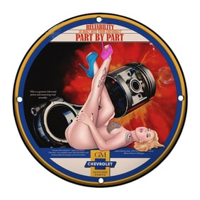 Vintage 8 Inch Chevrolet Porcelain Sign - Reliability Built Part by Part