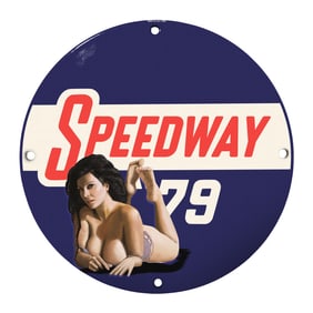 Vintage 8-Inch Porcelain Speedway Sign - Unique Wall Decor - Classic Auto Memorabilia