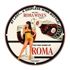 Vintage Roma Wines Porcelain Sign ? Dripless Wine Bottle Artwork