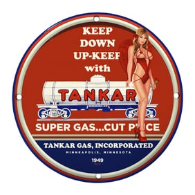 Vintage 8-Inch Porcelain Tankar Gas Sign ? Retro Gasoline Memorabilia