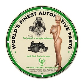 Vintage 8-Inch Porcelain Sign: World's Finest Automotive Parts ? Toledo Steel Products