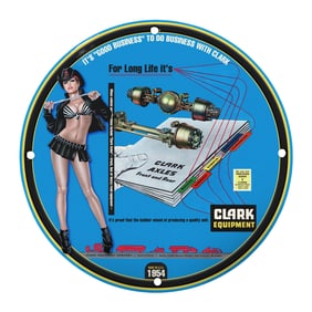 Vintage 8-Inch Porcelain Sign | Clark Equipment - Retro Style Advertising Memo