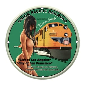 Vintage 1949 Union Pacific Railroad Porcelain Sign - Streamlined Design