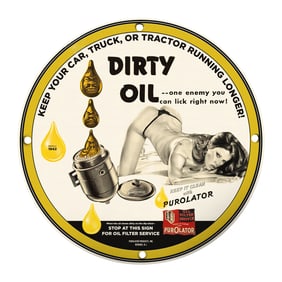 Vintage 1942 Porcelain Sign: Keep Your Vehicle Running with Purolator Oil Filters