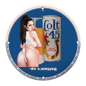 Vintage Colt 45 Malt Liquor Porcelain Sign - 1969 Collectible Wall Art