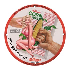 Vintage Kellogg's Corn Flakes 8-Inch Porcelain Sign - Iconic Nostalgia Decor
