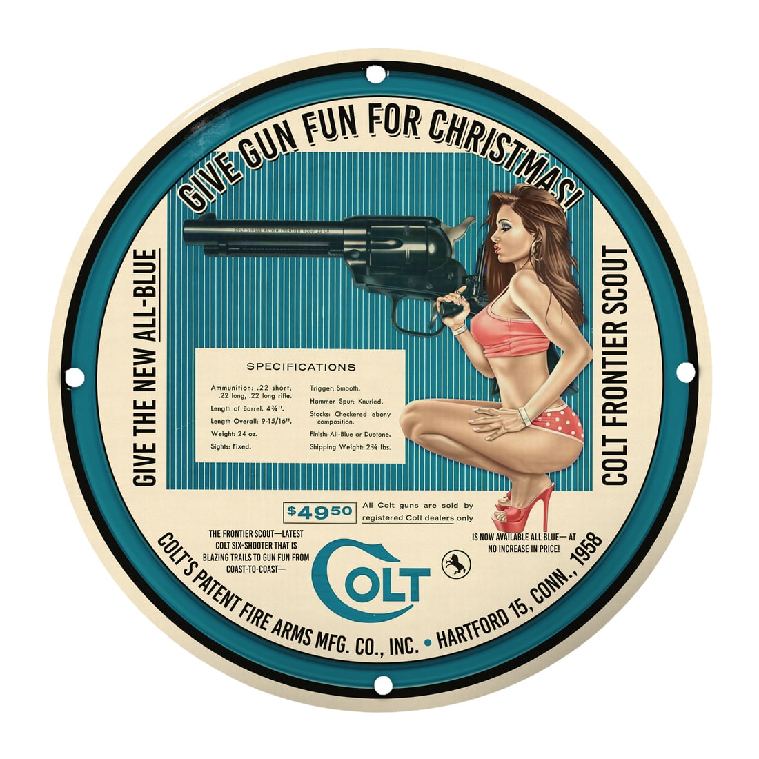 Vintage Colt Frontier Scout Porcelain Sign - 8 Inch Classic Collectible: Dive into Americana with this stunning 8-inch porcelain sign for the iconic Colt Frontier Scout. Ideal for collectors, history enthusiasts, and firearm aficionados alike, this beautiful piece features