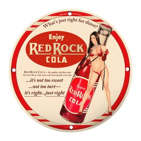 Vintage Red Rock Cola Porcelain Sign - 8 Inch Retro Collectible Decor