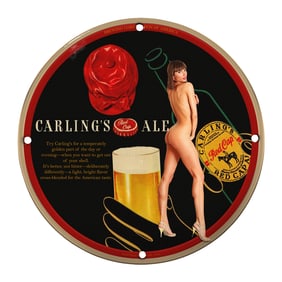 Vintage 8 Inch Carling's Ale Porcelain Beer Sign - Retro Bar Decor