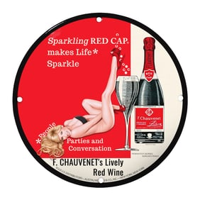 Vintage F. Chauvenet's Lively Red Wine Porcelain Sign - Perfect for Home Bars & Decor