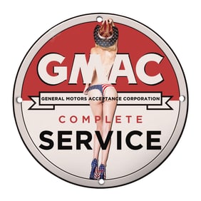 Vintage 8-Inch Porcelain Sign - GMAC Complete Service - Retro Americana Decor